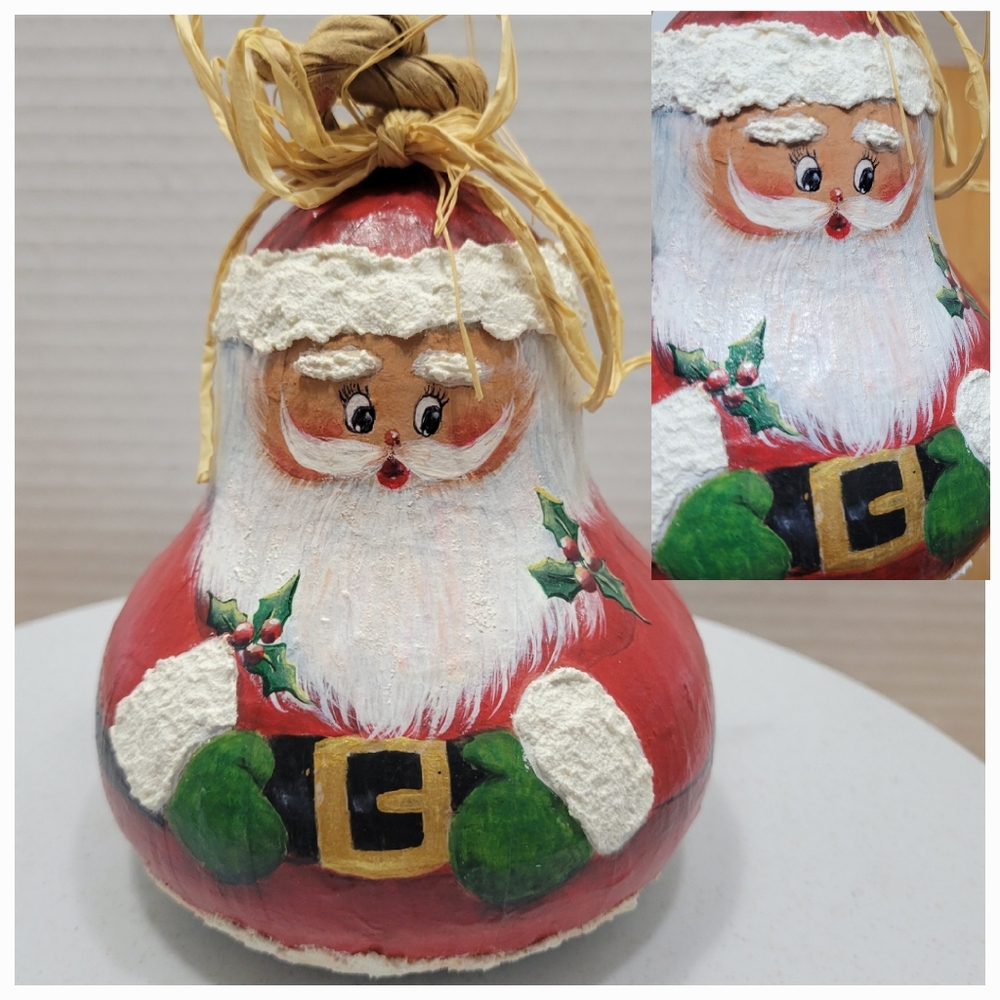Santa Christmas Holiday Decor Hand Painted Gourd